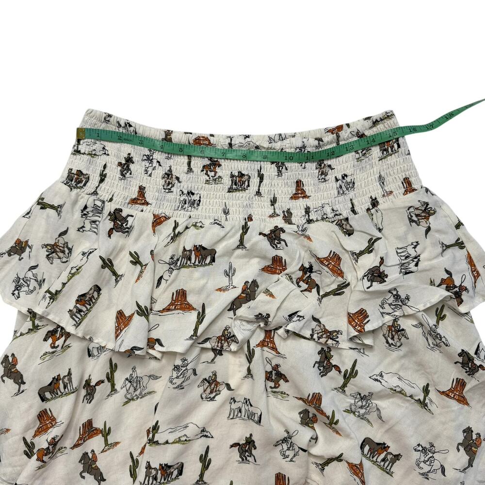 ARIAT *NEW* HiLo Jordan Skirt Sz Large Cowgirl Western Print Ivory Smocked Linen - Picture 8 of 9